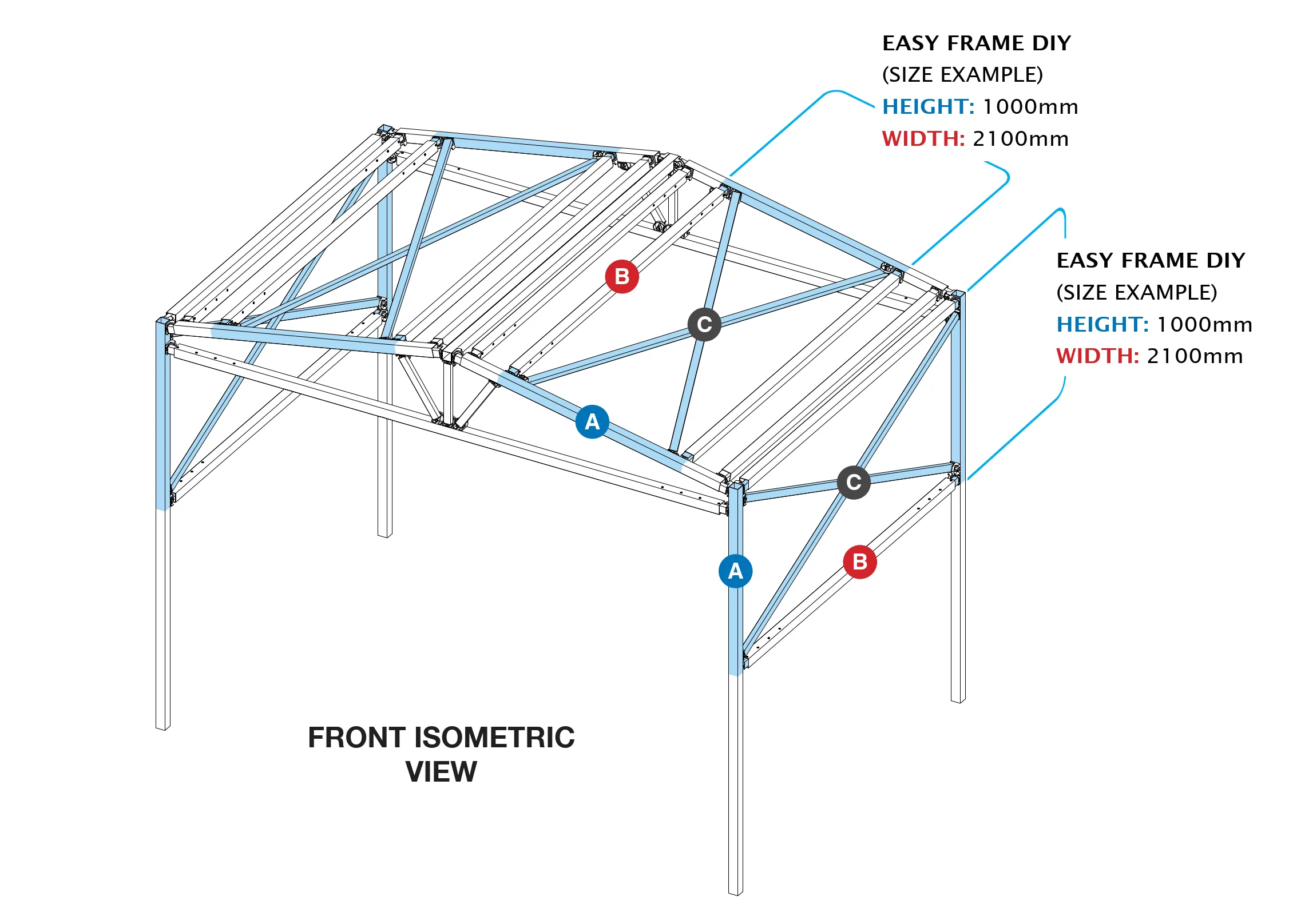 Easyframe gable roof front isometric view